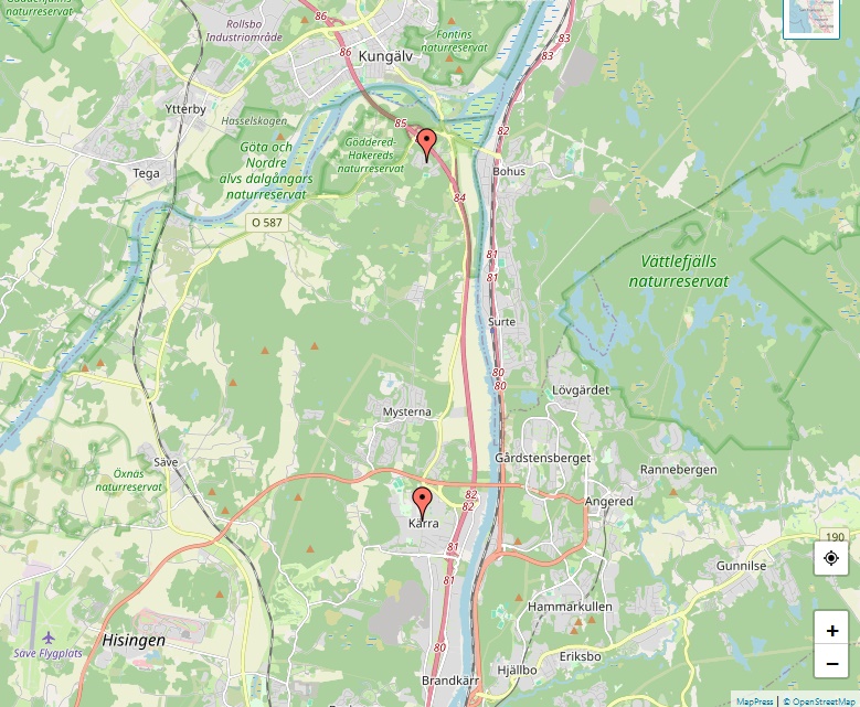 Kärra-Rödbo karta, Göteborg